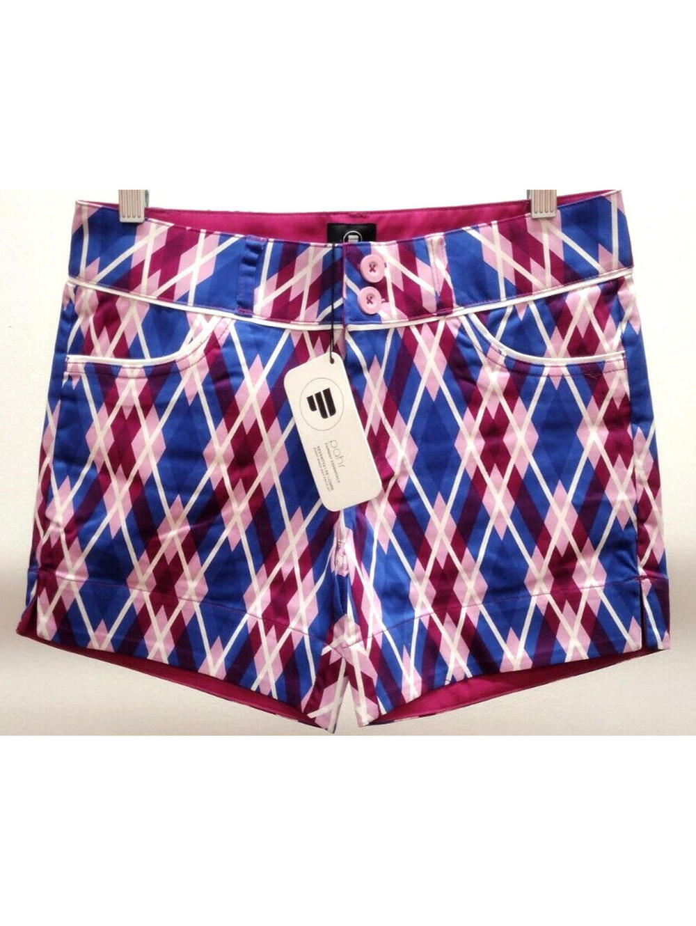 Tennis Harlequin Pahr Shorts Pink Blue Diamond Argyle Lavender Size M 30 NWT